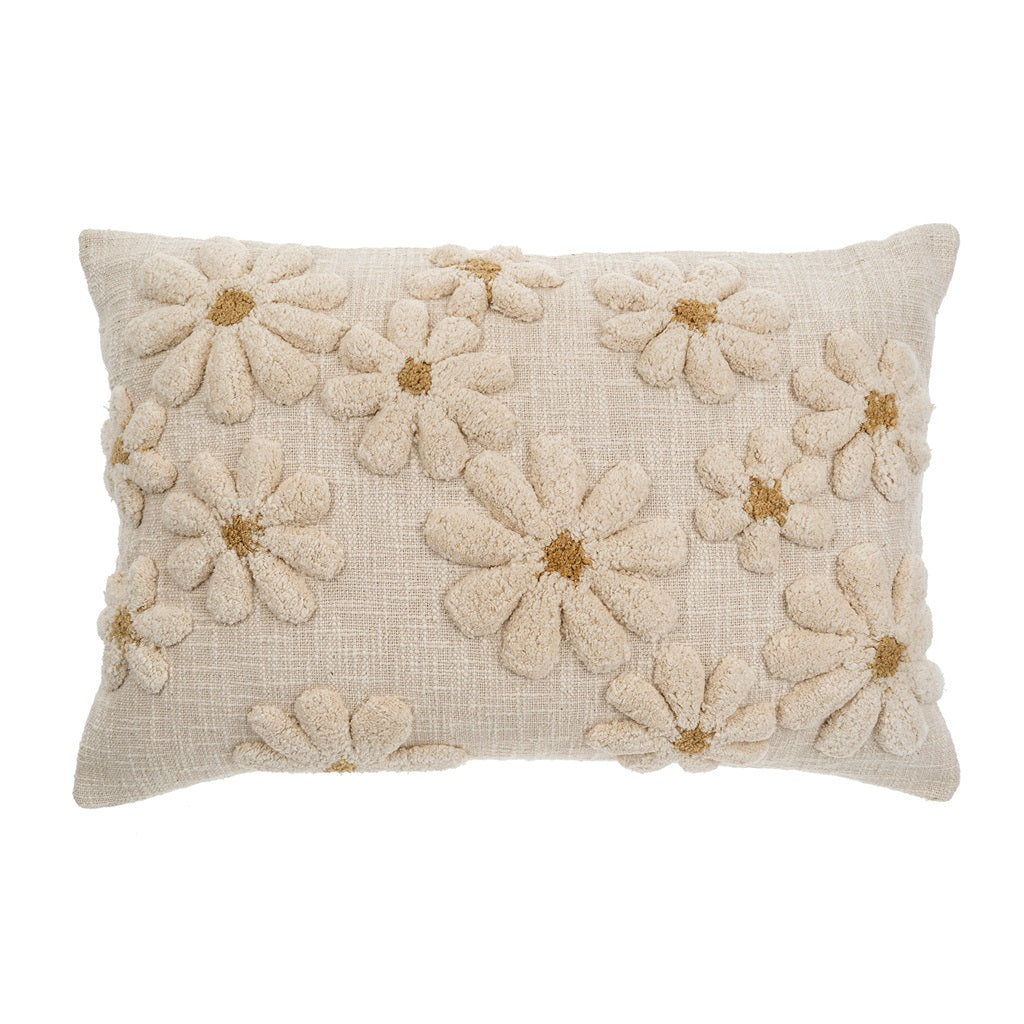 Coussin lombaire touffeté à motif marguerites