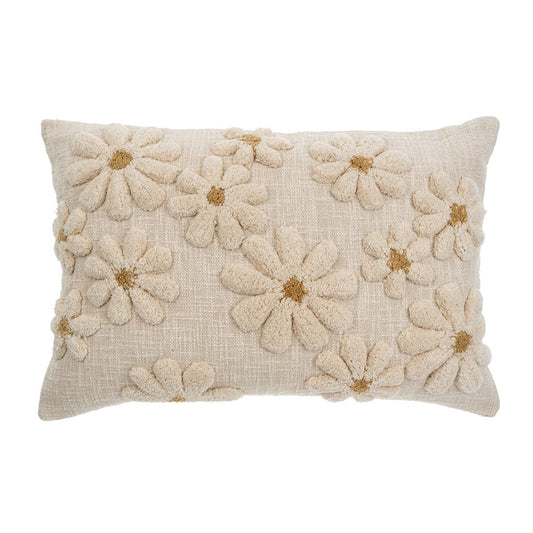 Coussin lombaire touffeté à motif marguerites