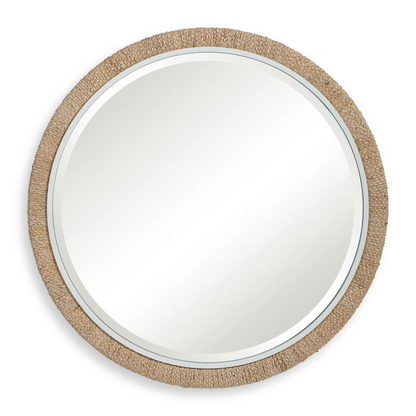 Miroir rond en feuille de bananier tressée