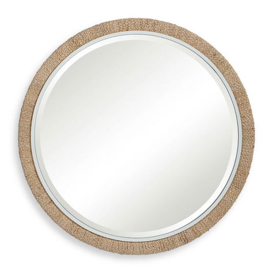 Miroir rond en feuille de bananier tressée